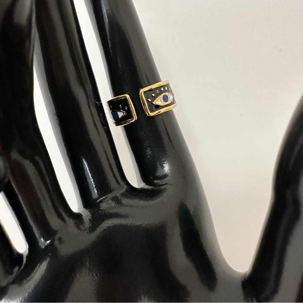 18K Gold Plated Evil Eye Geometric Open Ring - Picture 3 of 4